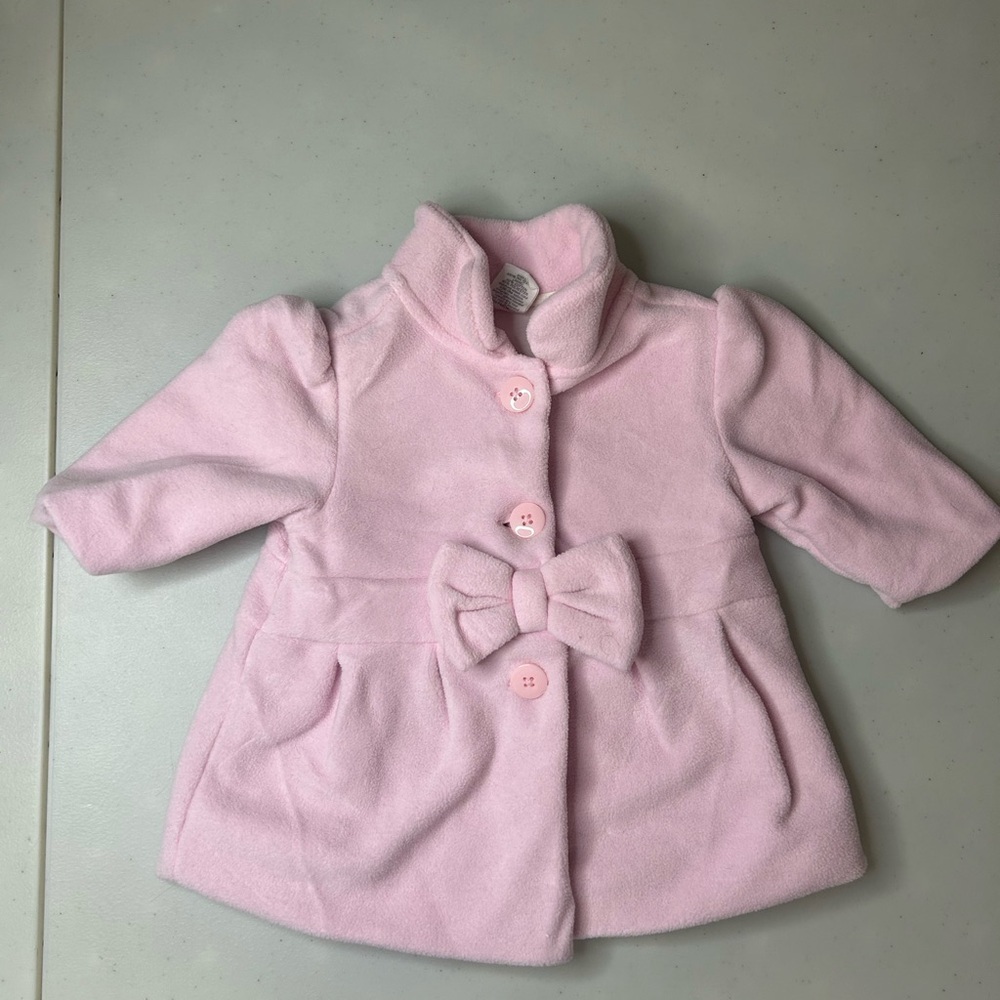 Starting Out Baby Girl Soft Pink Bow Polka Dot Lined Pea Coat‎ Sz 3 Months